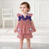 Hot Selling Patriotic Infant Girls Clothing Set Star Bow Fly Sleeve Top Plaid Shorts 2 Piece Outfit With Heart Embroidery For 0 3 Years Old Daily Wear