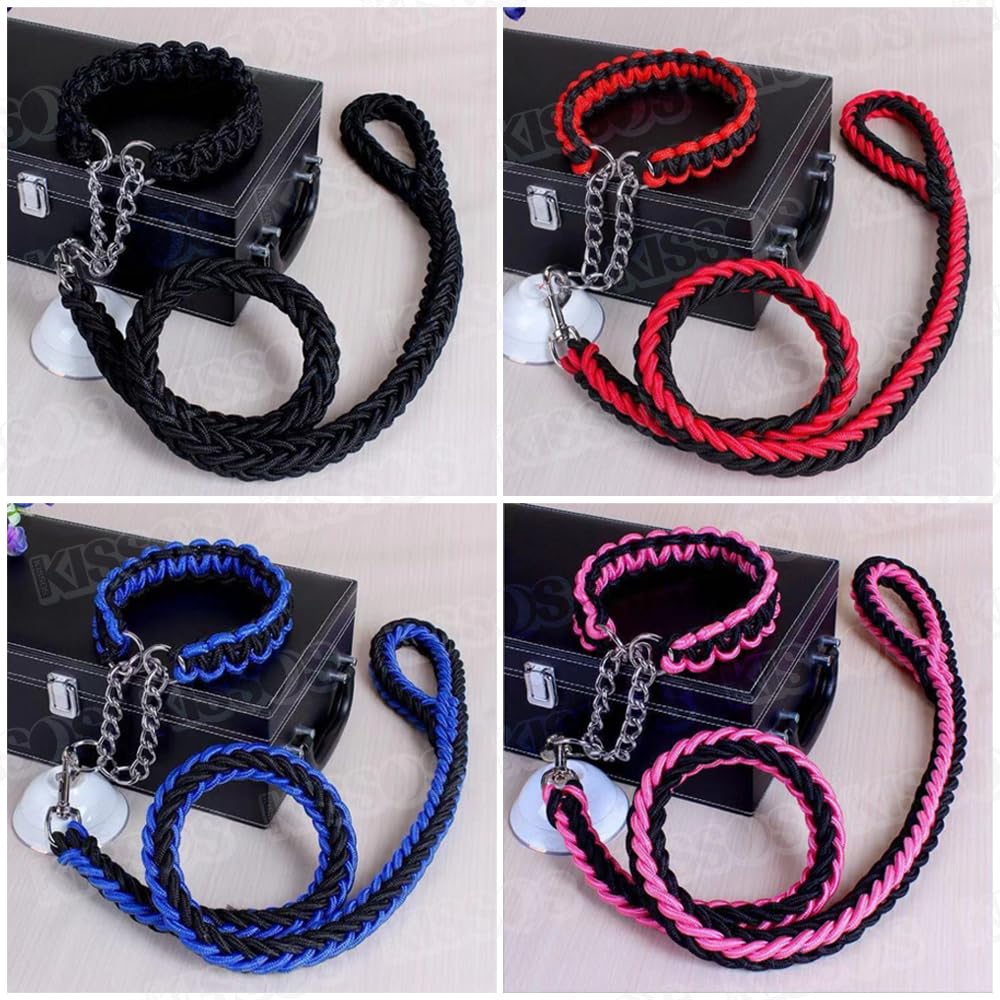 Pet Dog Lead Collar Half Choke Extra Thick Small Medium Large Dogs Stylish Cute Colorful Walking (Large Size, Pink)