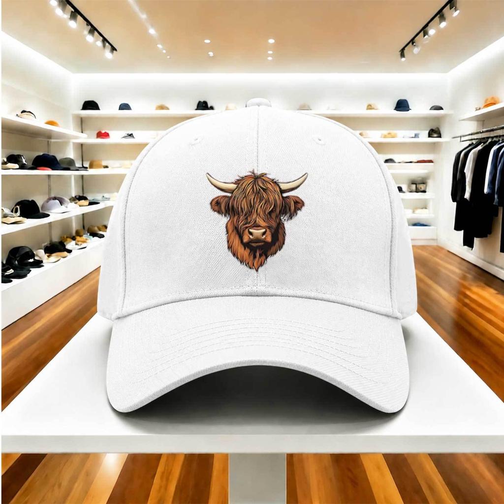 Highland Cow Print Adjustable Baseball Cap for Unisex Women Breathable Duckbill Sun Hat for Travel Camping Daily Wear