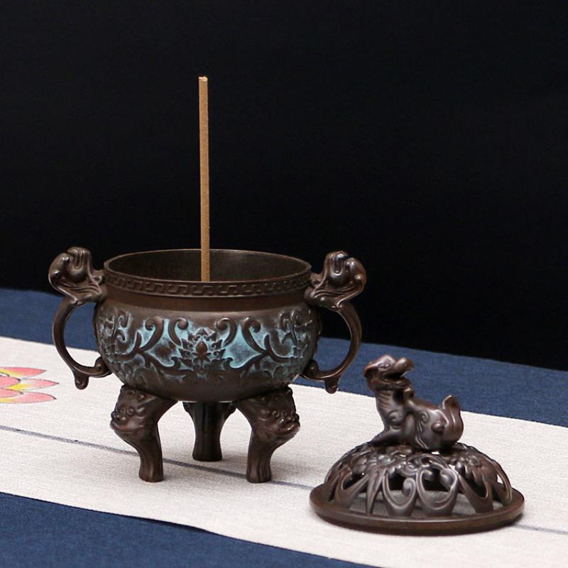 Antique Alloy Incense Burner Chinese Home Decorative Animal Foot Plate Incense Burner Tea Ceremony Ornaments