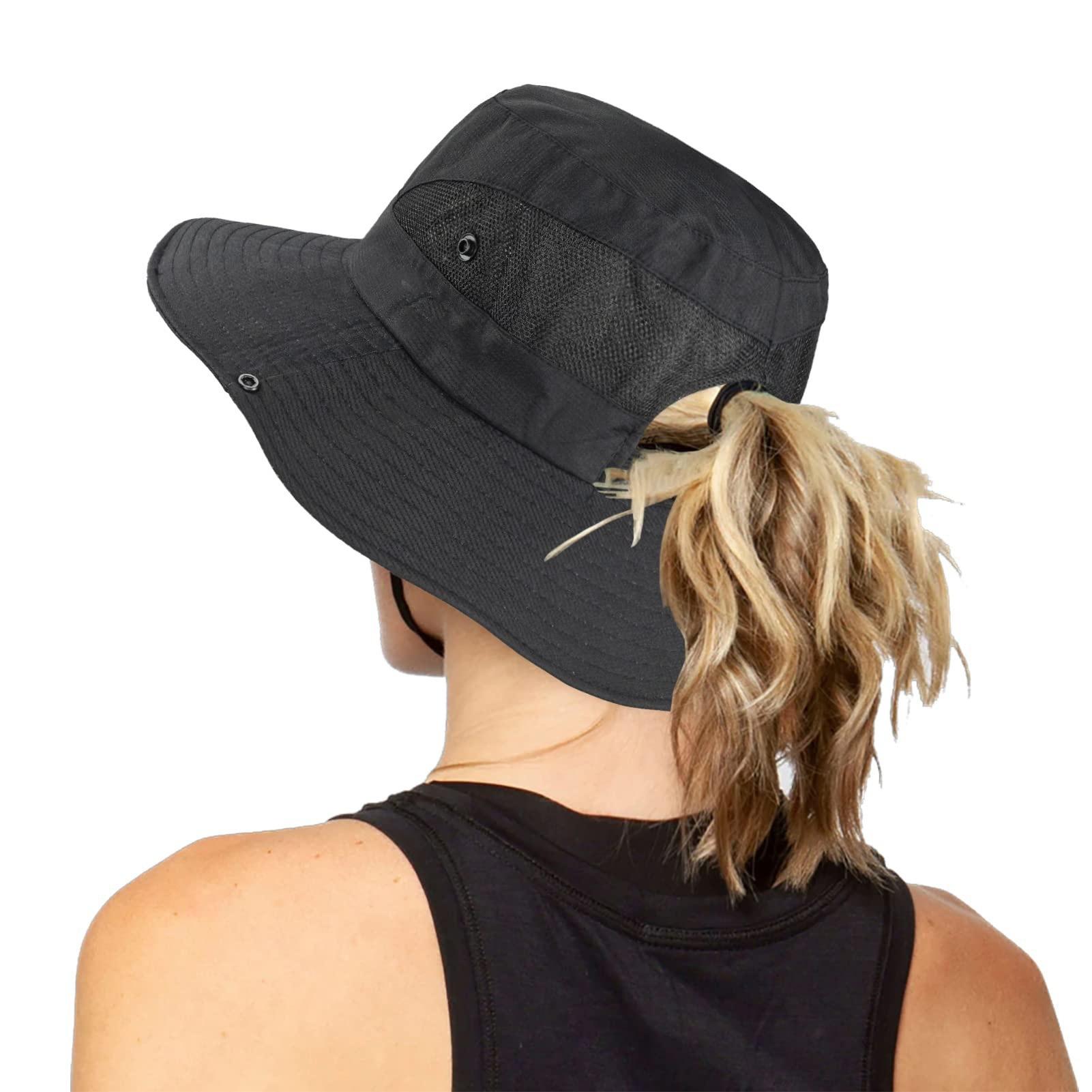 

1pc Women s Outdoor UV-Protection-Foldable Sun-Hats Mesh Wide-Brim Beach Fishing Hat with Ponytail-Hole for Outdoor Activities One Size чёрный