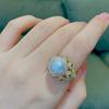 French Retro 18K Gold-Plated Adjustable Zircon Ring with Australian White Pearl for Women