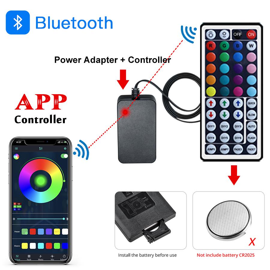 

25M 20M 15M 10M 24V Bluetooth RGB LED Strip Lights 5050SMD RGB Tape Power Adapter And Controller 2 in 1 Room Decor TV Backlight