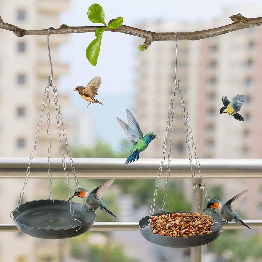 Plastic Bird Feeding Tray with Chain Bird Food Dispenser Outside Bird Tray  Outdoor