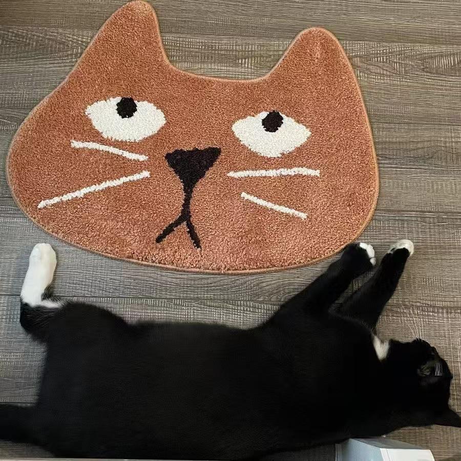 Cute Cat Head Shape Fluffy Door Mat Soft Bathroom Absorb Water Floor Rug Home Entryway Decor Mat Non-Slip Pet Mat Accessory gift
