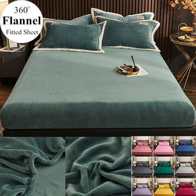Warm Plush Elastic Fitted Sheet Mattress Cover Winter Bedspread 90/150/180cm King Size Solid Flannel Double Bed Bed Sheet No Pillowcase