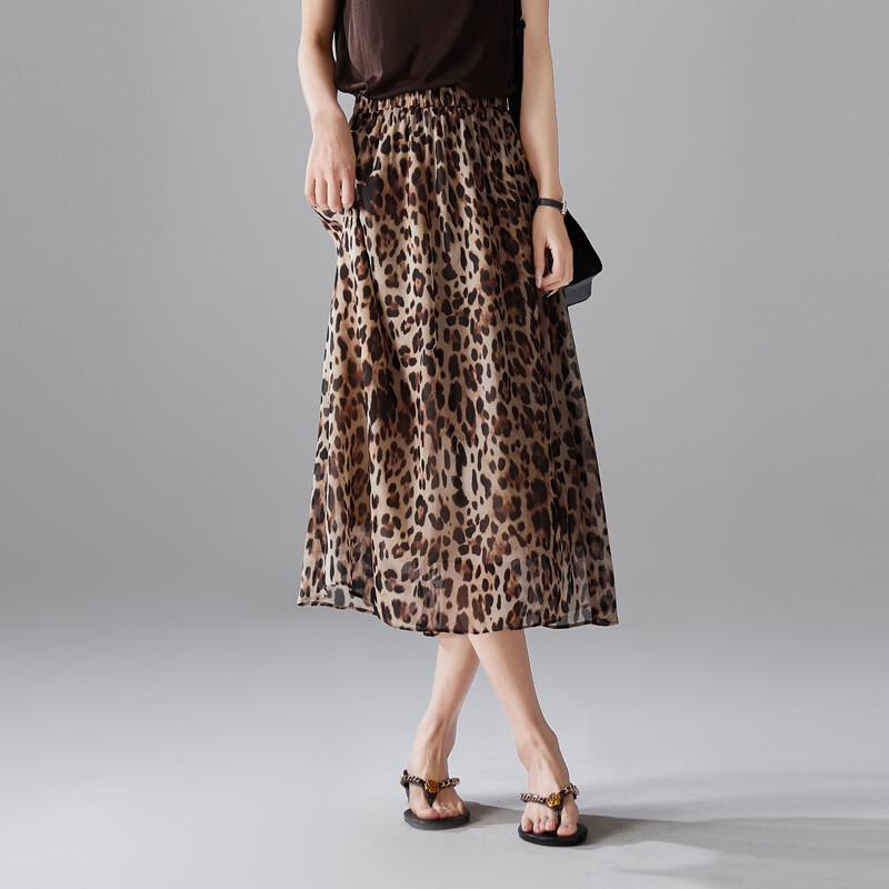 SOFSIL Women s 2026 Summer 100% Silk Leopard Print High-Waist Skirt 28/L