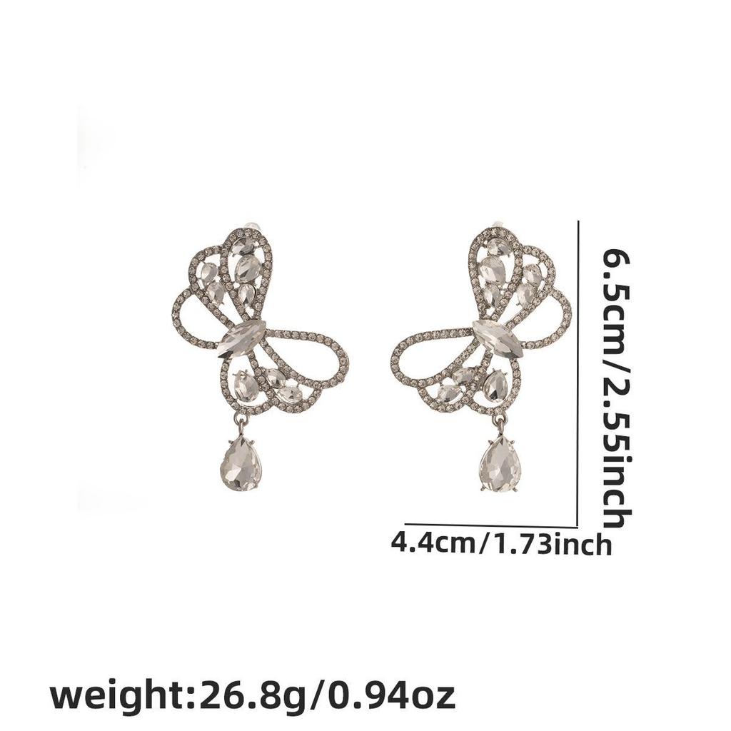 Silver Needle Butterfly Rhinestone Zirconia Stud Earrings – Elegant and Versatile for Women