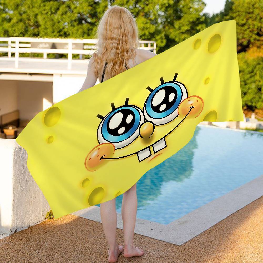 Magic Shark Cute S-Spongebobs Bath Towel Microfiber Soft Water Absorbing Breathable For Girl Kids Decorative Beach Towel