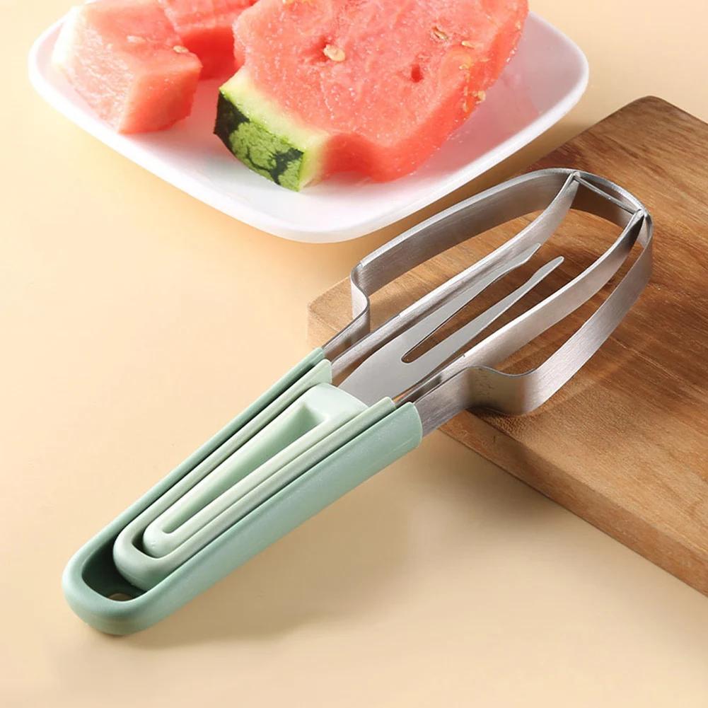 3-in-1 Watermelon Fork Slicer Cutter Melon Cutter Knife Stainless Steel Watermelon Cutter Slicer Tool Portable Kitchen Gadgets