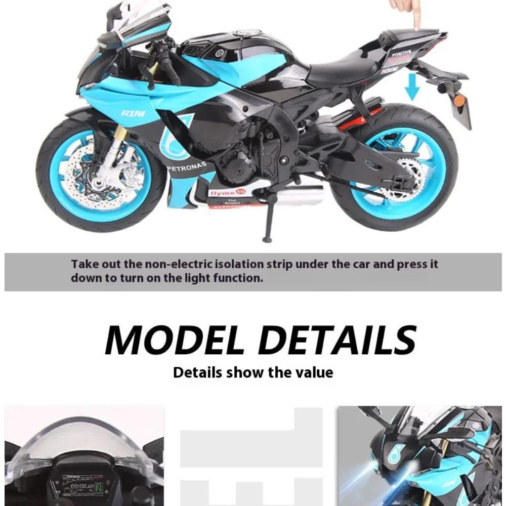 1/9 Scale Yamaha R1M Motorcycle Die Cast Model Car Alloy Metal Desktop Trendy Toy Decorations Sound & Light Birthday Gifts with Friend