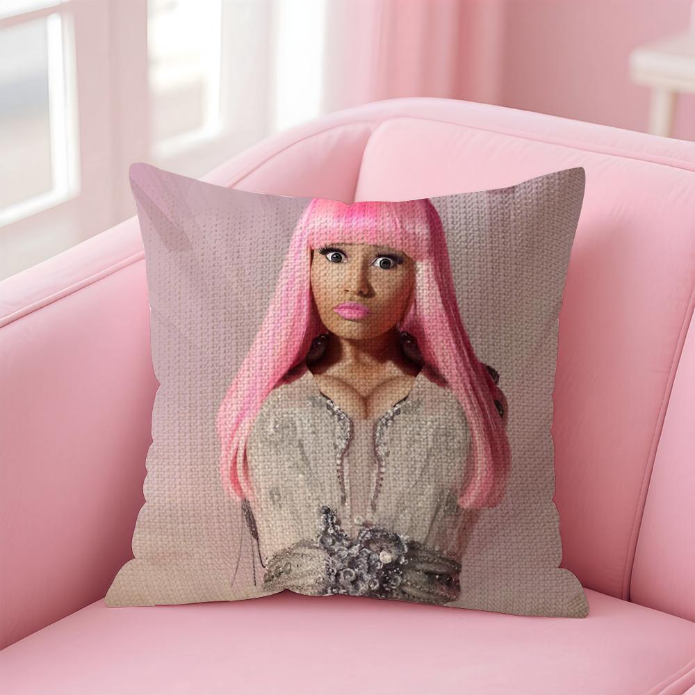 N-Nicki Minajj Singer Cushion Cover Natural Linen Pillow Case Double-Sided Print Decorative Sofa Pillowcase Home Decor Gift