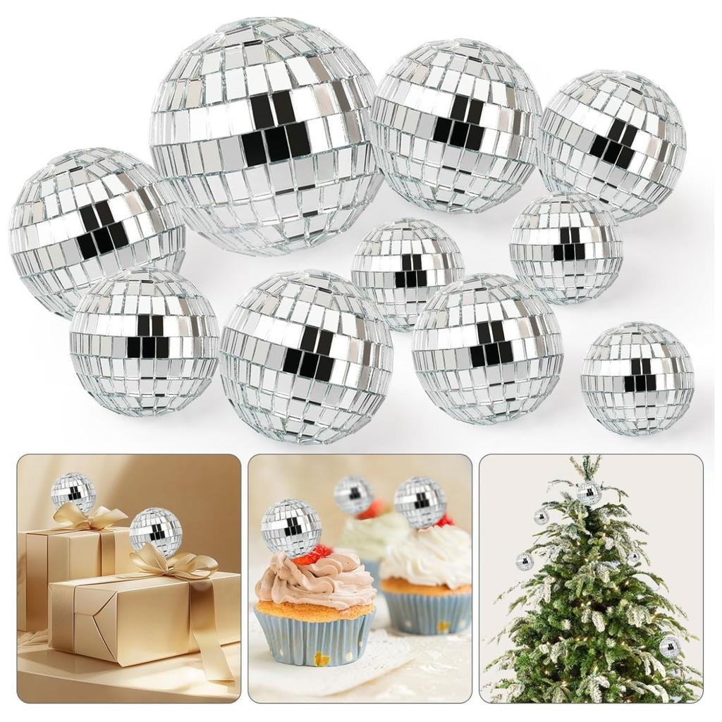 10PCS Disco Ball Cake Topper, 1970s Dance Party Supplies, Small Cake Picks and Decorations for 70s Theme Party