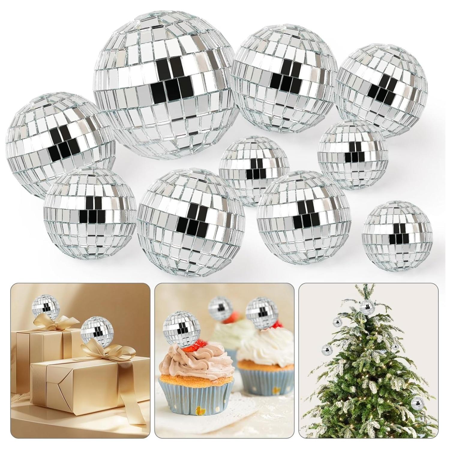 

10PCS Disco Ball Cake Topper, 1970s Dance Party Supplies, Small Cake Picks and Decorations for 70s Theme Party
