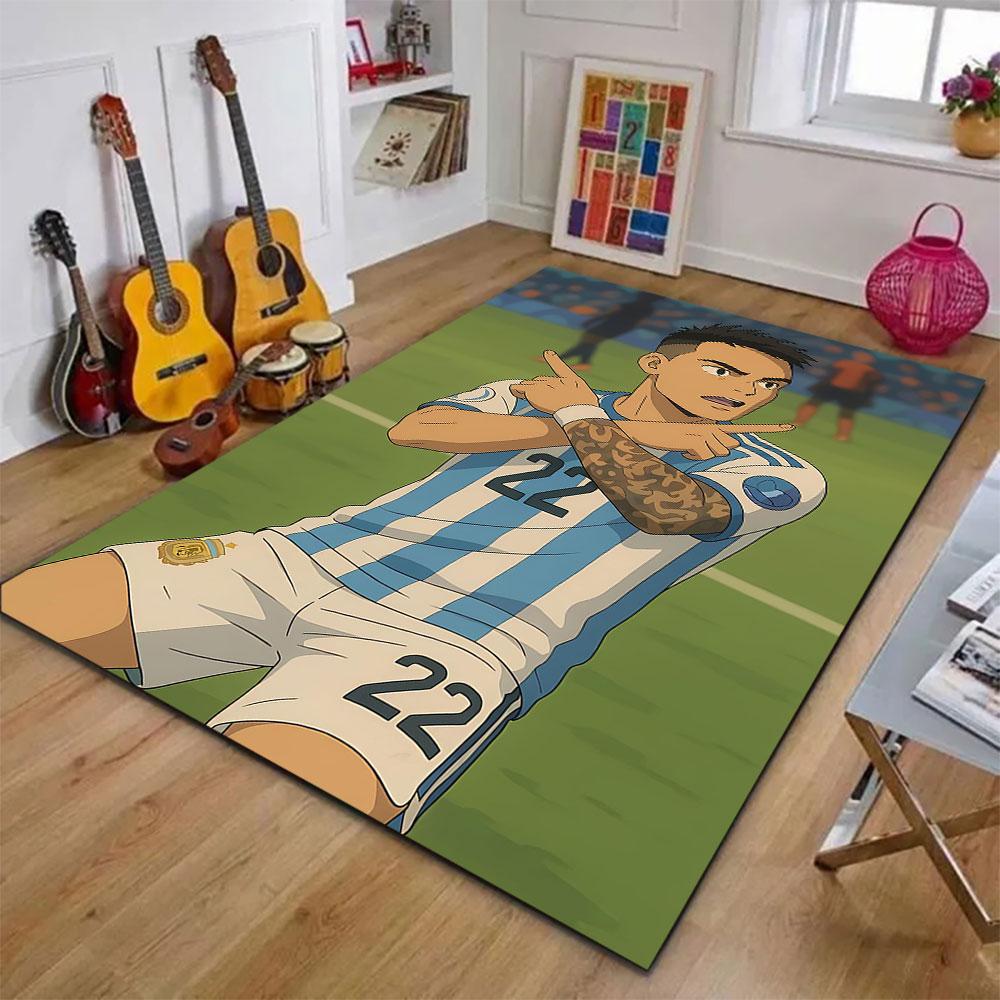 Soccer Player Celebration Anime Style Patterned carpet, suitable as a non slip play mat for the living room and bedroom sofa