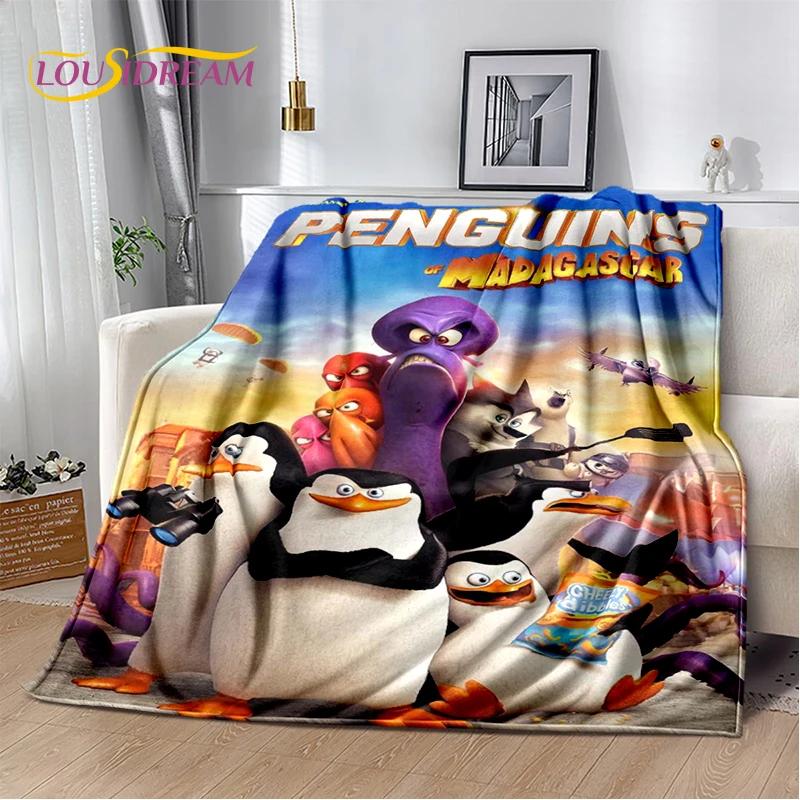 Urocze Pingwiny z Madagaskaru Kreskówkowy Koc, Miękki Koc Rzutowy do Domu Sypialni Łóżka Sofy Pikniku Podróży Biura Pokrowiec Prezent dla Dziecka
