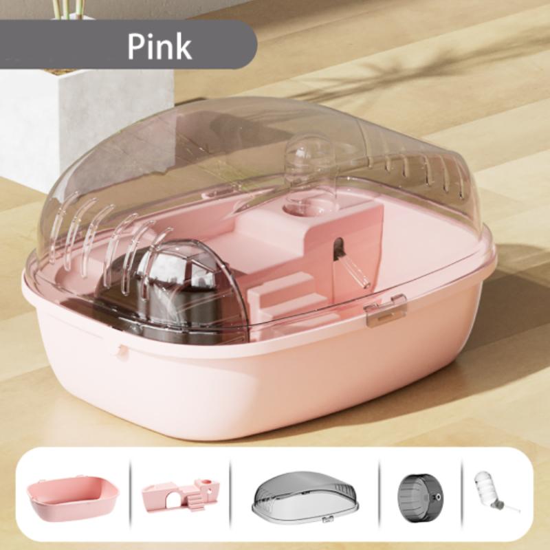 Hamster Palace Foldable Travel Cage-2-Layer Transparent Habitat with Anti-Leak Water Bottle&Detachable Tubes Machine-Washable