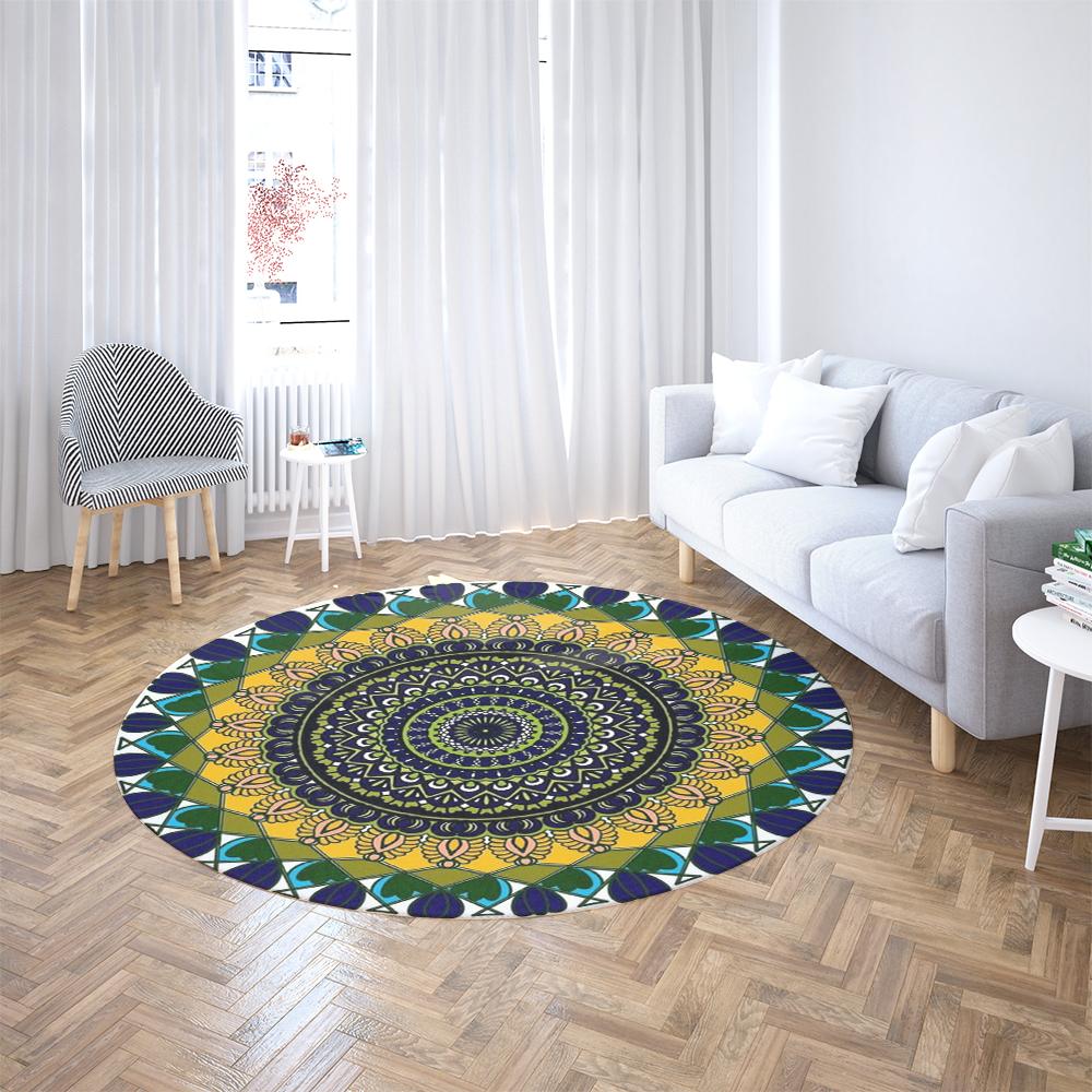 Mandala Pattern Round Rug Colorful Geometric Floral And Retro Designs Soft Carpet For Living Room Bedroom Bohemian Style