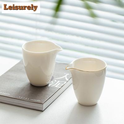 Dehua Sheep Fat Jade White Porcelain Tea Pitcher Antique Gold Painted Cha Hai Justice Cup Kung Fu Tea Tea Services Accessories
