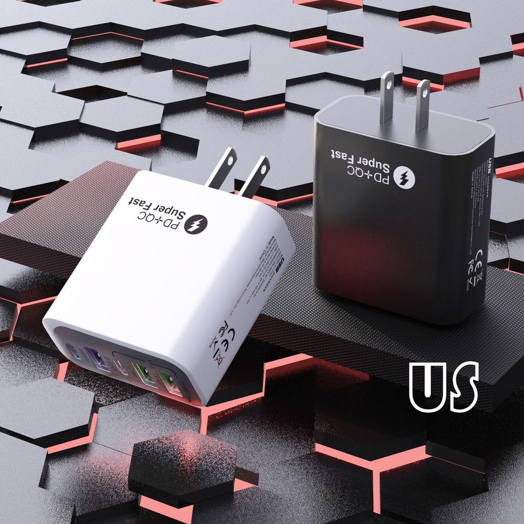 Certified 38W Multi-Port Fast Charger: 3 USB + 2 Type-C, Full Protocol Travel Charger for Mobile Phones With Flash/Fast Charging
