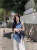 Women's Summer Retro Irregular Plaid Vest with Cinched Waist