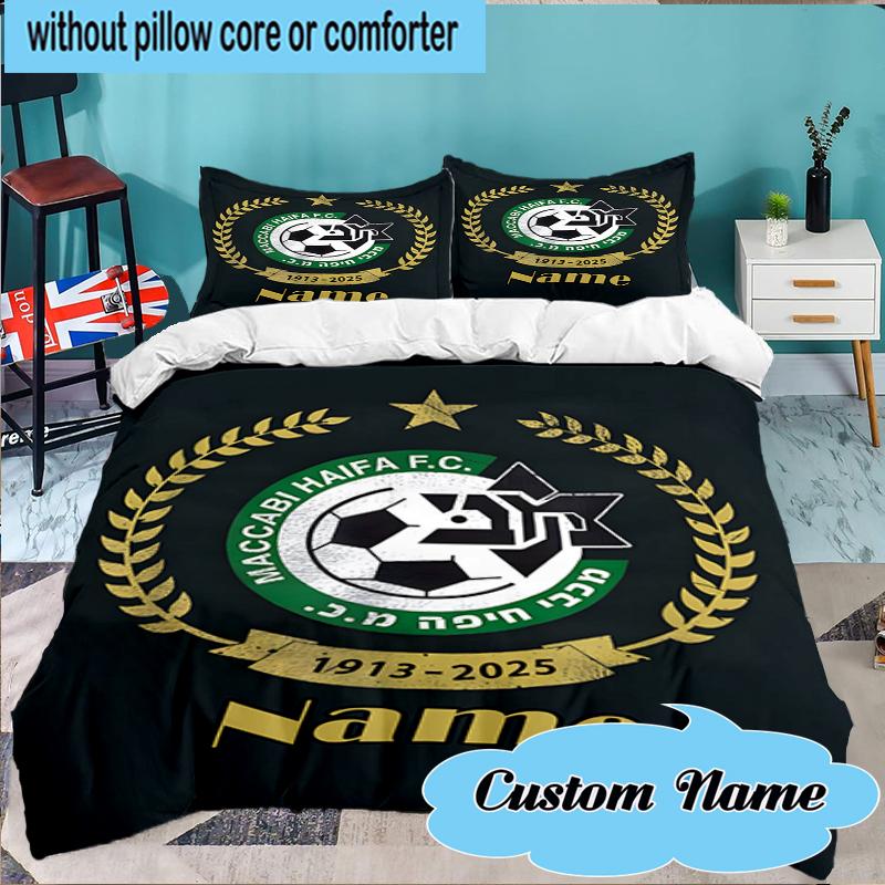 Custom Name Maccabi Football Crest Bedding Set 3pcs, Bedding Set Including 1pc Duvet Cover And 2pcs Pillowcases for Bedroom, Dormitory Gift