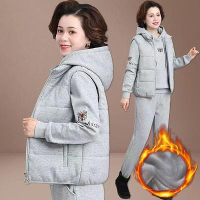 Autumn Winter New Women's Casual Sweat Suit Fashion Plush Thickened Hooded Tops Waistcoat Pants 3 Three Piece Set for Women