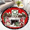 Christmas Joy Fireplace Gnomes Red Round Rug Soft Crystal Velvet Floor Mat Holiday Decoration Xmas Theme Living Room Carpet