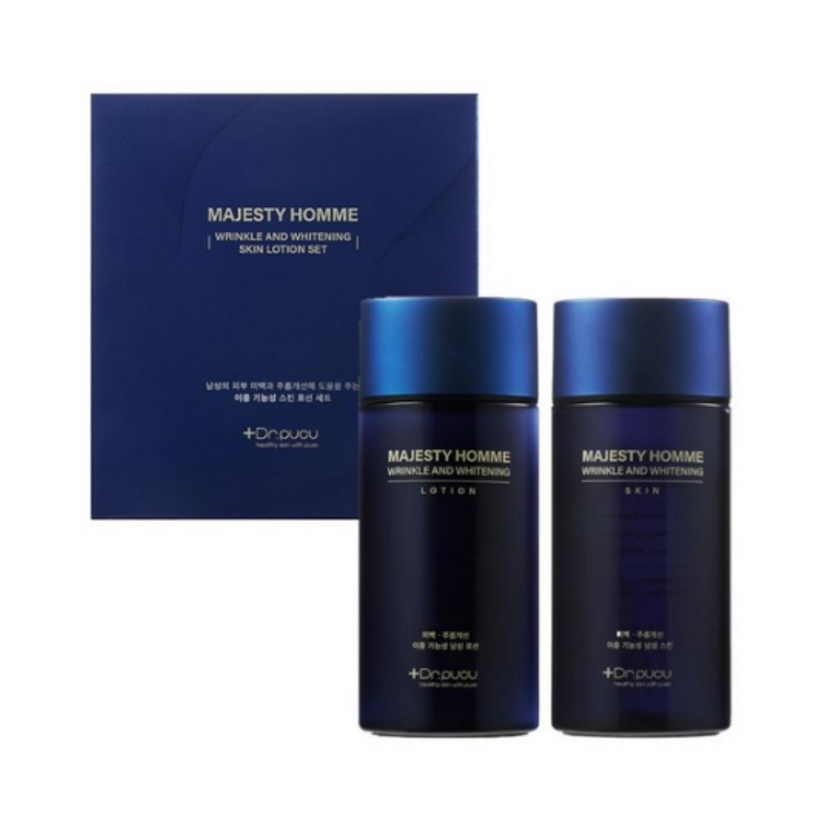 

Набор лосьонов для кожи Majesty Homme против морщин и для отбеливания — Кожа (тонер) 160 мл + Лосьон (эмульсионный) 160 мл — 1 комплект