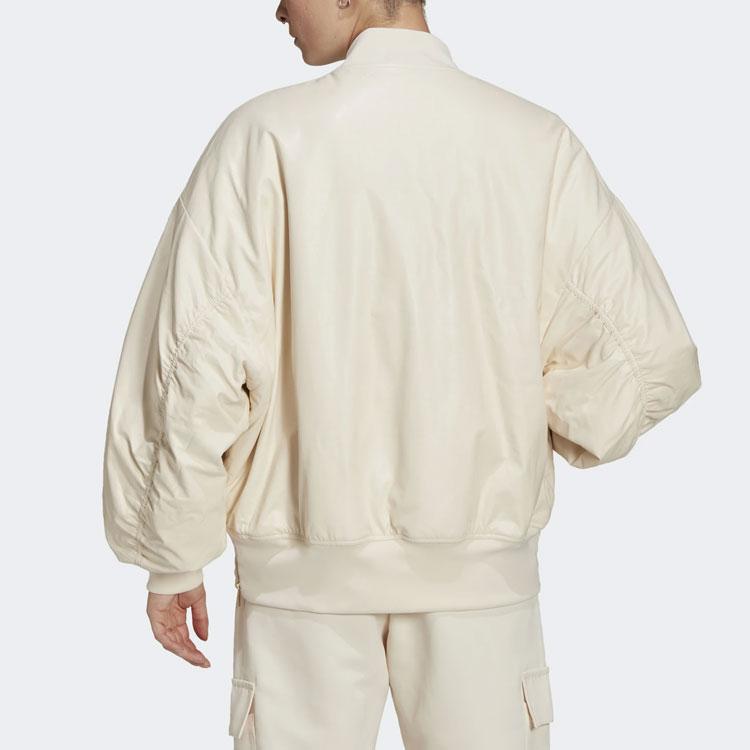 Adidas Originals Gold Zipper Logo Solid Color Bomber Jacket Women Jackets White HG6673