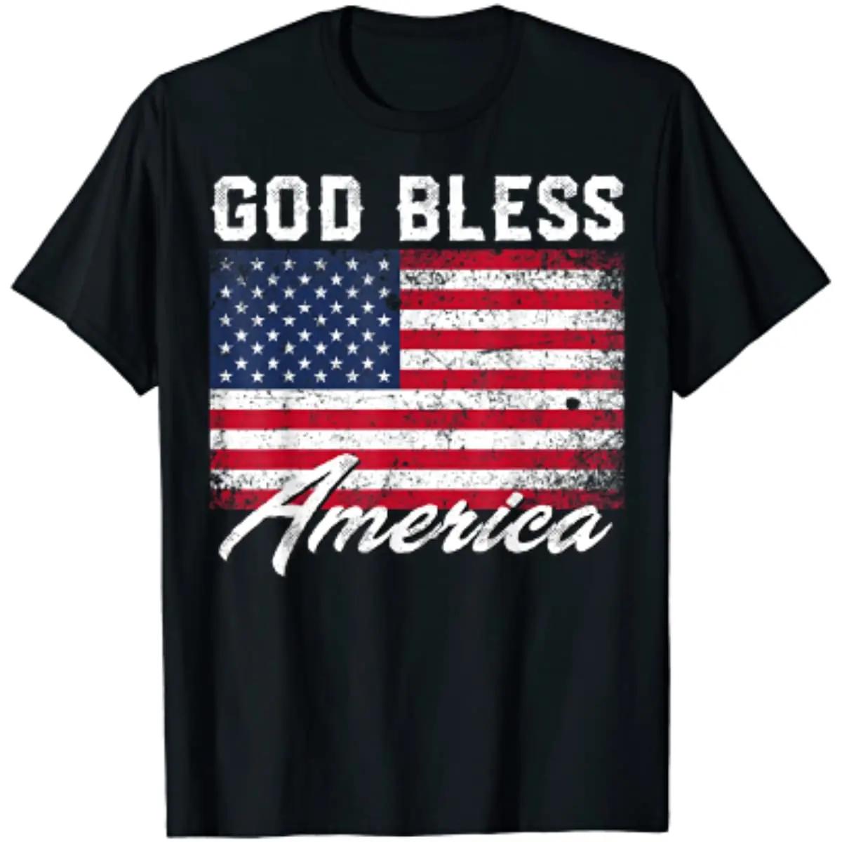 God Bless America USA Flag 4th of July Patriotic Tshirt M... S