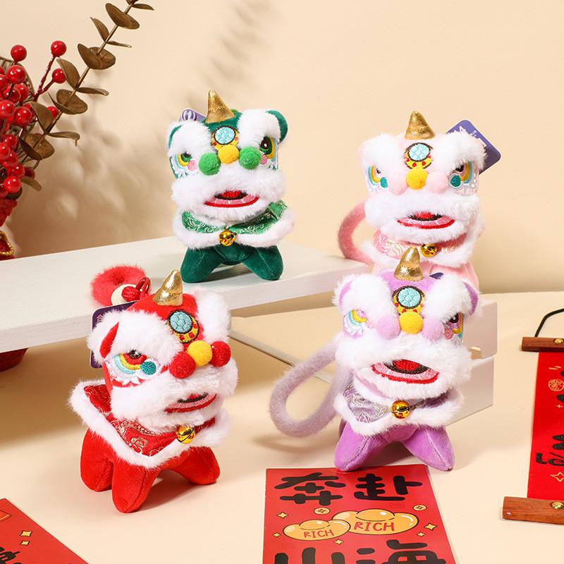 New Year Plush Lion Figurine With Embroidered Features For Chinese Festival Decor