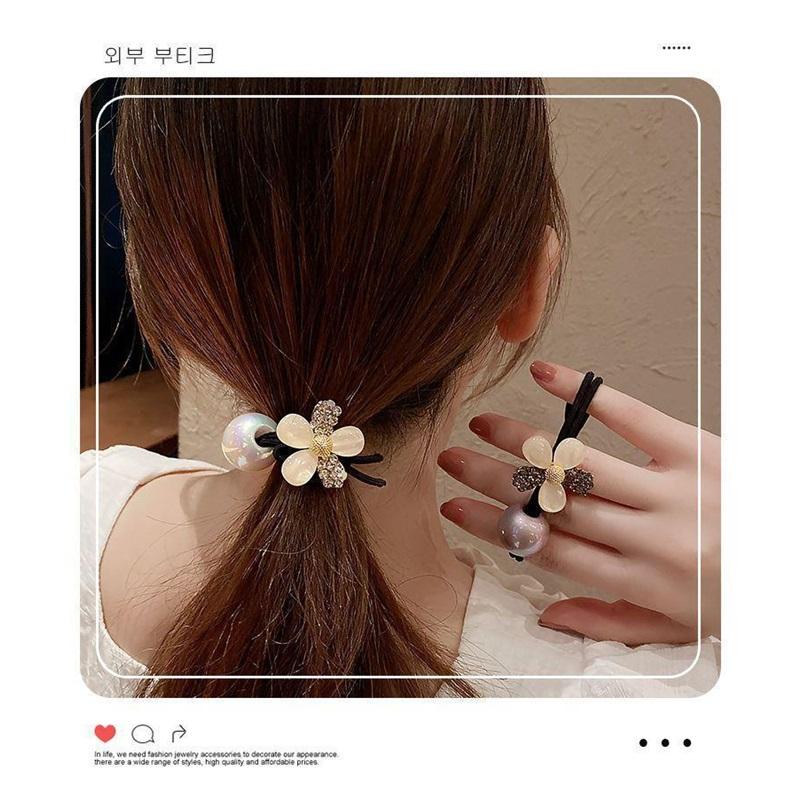 Koreanische Mode Blume Katzenauge Stein Doppelfaden Haarseil PerlenHaargummi Damen Pferdeschwanz Dutt Tägliche Haaraccessoires