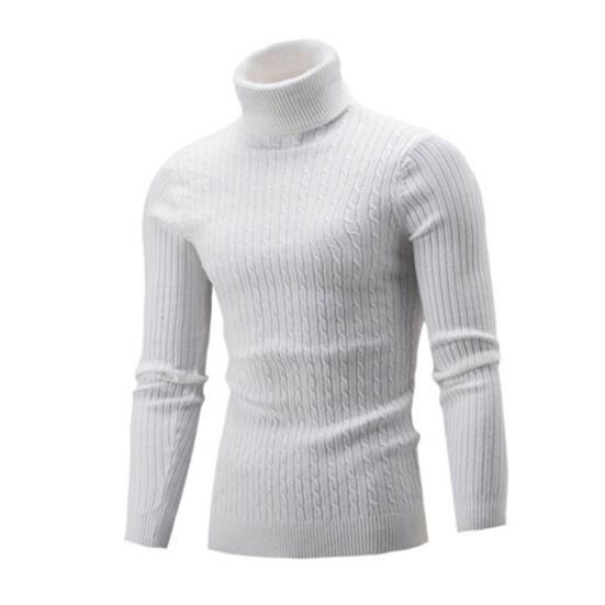 Casual Men Winter Solid Color Turtle Neck Long Sleeve Twist Knitted Slim Sweater
