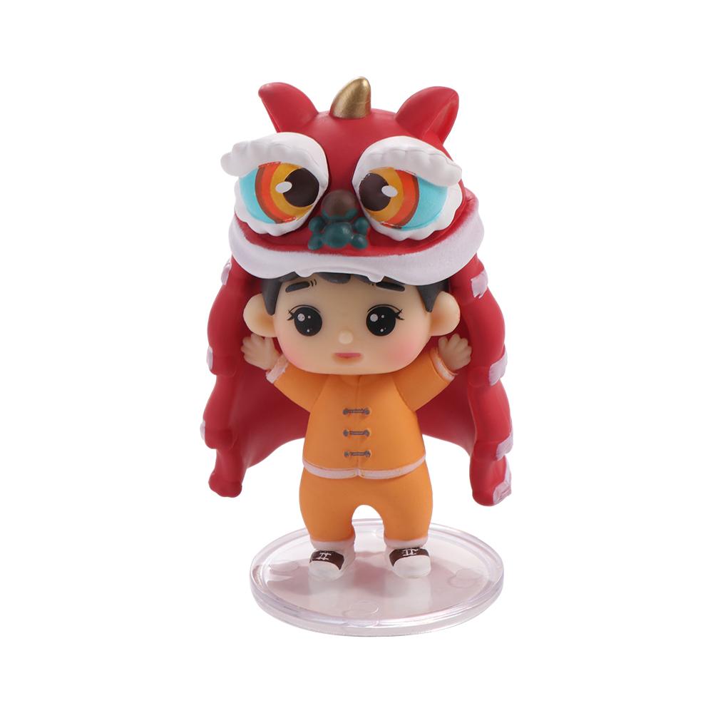 PVC Lion Dance Doll Ornament Koi Boy Girl Micro Landscape Lion Dance Koi Boy Girl Doll Decoration Lion Dance DIY Crafts