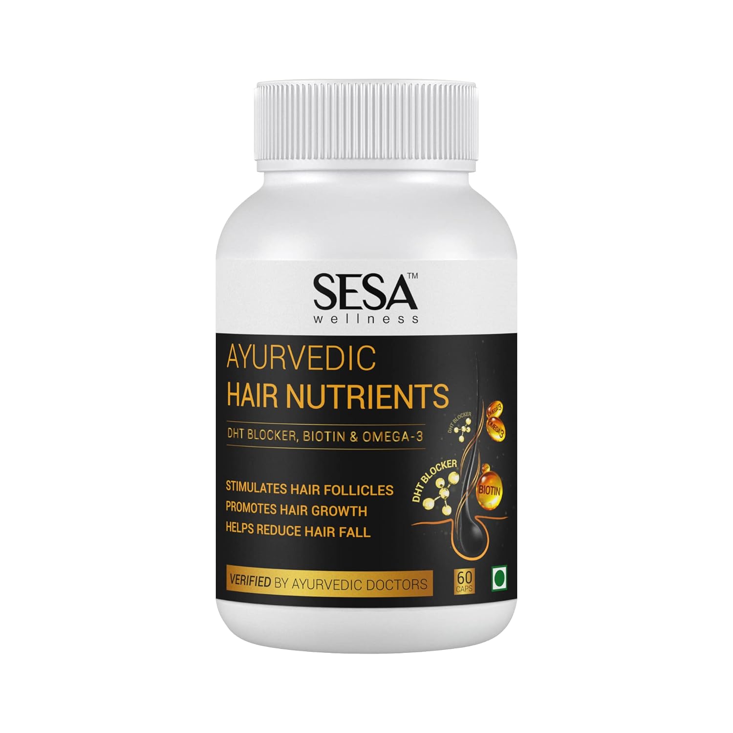 

Sesa Hair Vitamins Biotin DHT Blocker Capsules For Hair Fall Control & Growth 60 Count Plant-Based Omega-3 Supplement