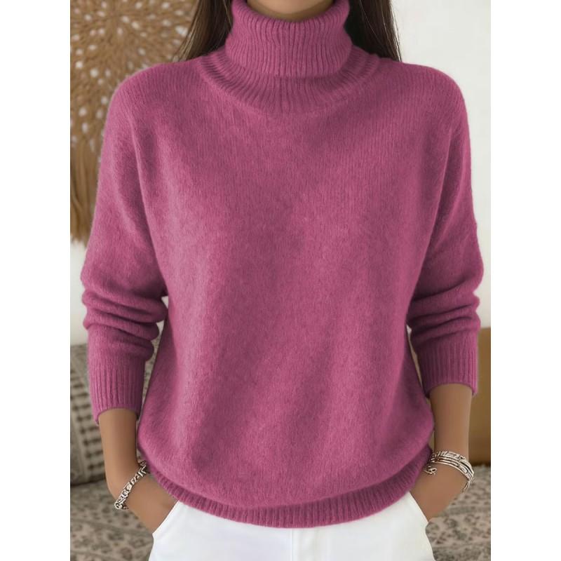 Womens Solid Color High Neck Knit Sweater Fall Winter 2026 Casual Elegant Pullover Lightweight Warm