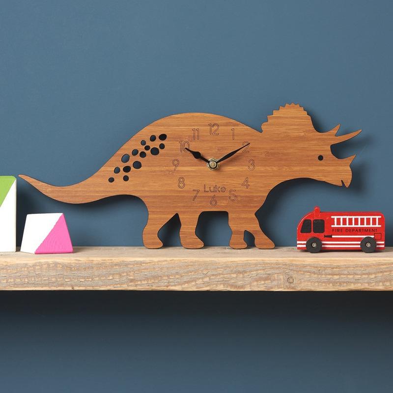 Forest Theme Bamboo Wood Cartoon Dinosaur Wall Clock Children's Room Decoration Tyrannosaurus Wood Animal Wall Clock Home Decor