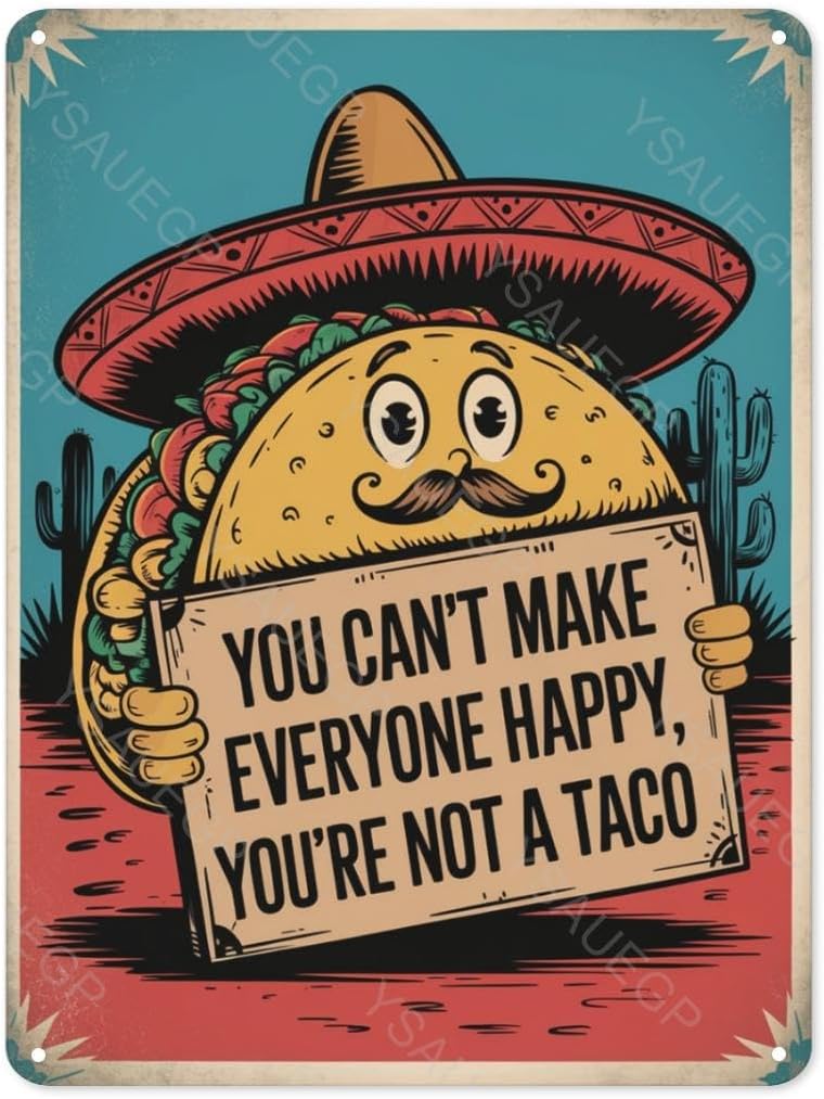 Funny Vintage Tin Sign Retro You Cant Make Everyone Happy Youre Not a Taco Tin Sign Metal Wall Art for Home Bathroom B 20x30cm(7.8x11.8inch)