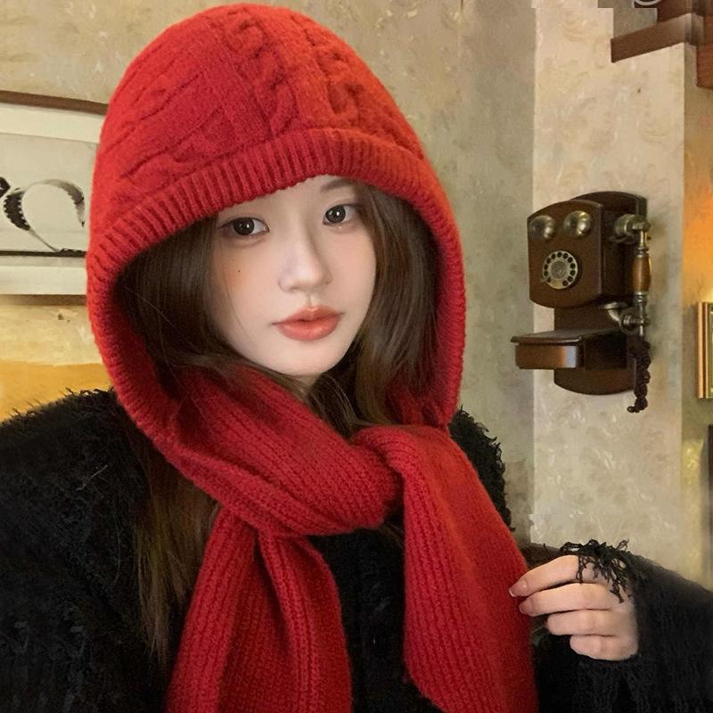 Women S Winter Warm Knit Scarf Hat One Piece For Cold Weather