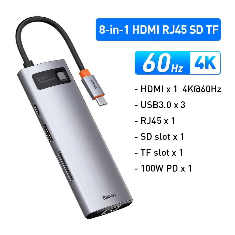 

Baseus 4K 60 Гц USB C концентратор Type C к порту Ethernet PD 100 Вт адаптер для Macbook Pro USB 3.0 концентратор ноутбук планшет аксессуары