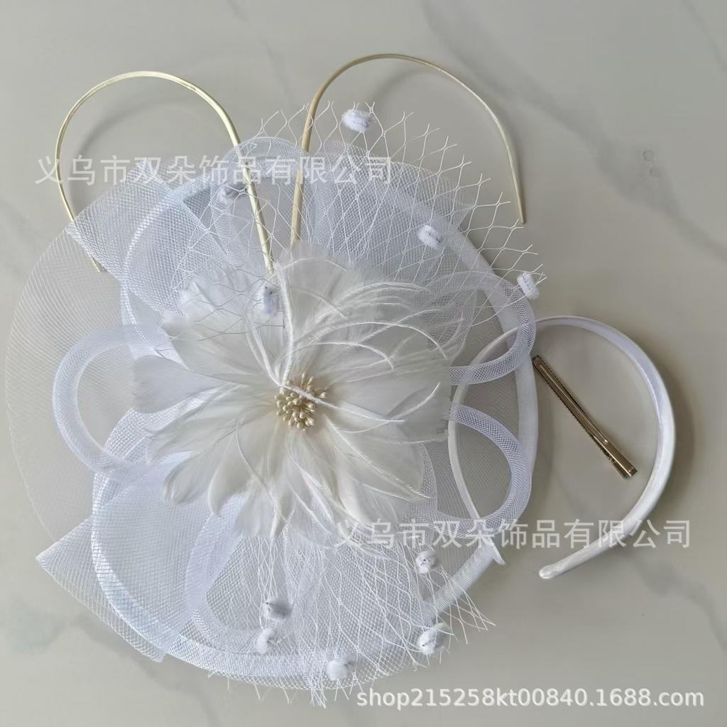 Popular European and American bridal headgear retro mesh top hat feather hair accessories headgear horse racing festival mesh headgear