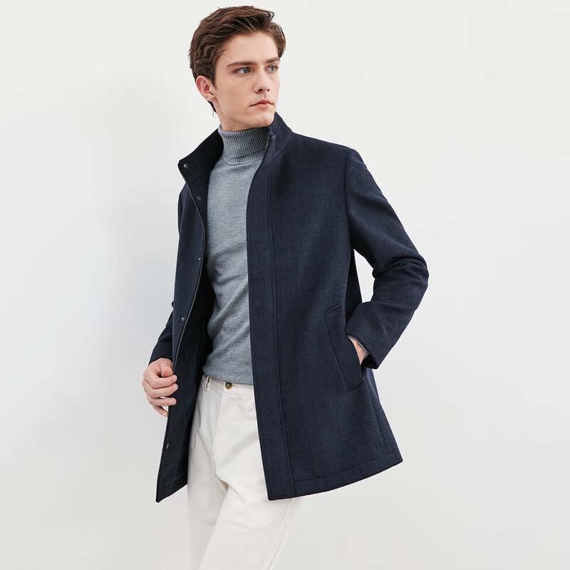 SEPTWOLVES Men's Wool Blend Stand Collar Overcoat