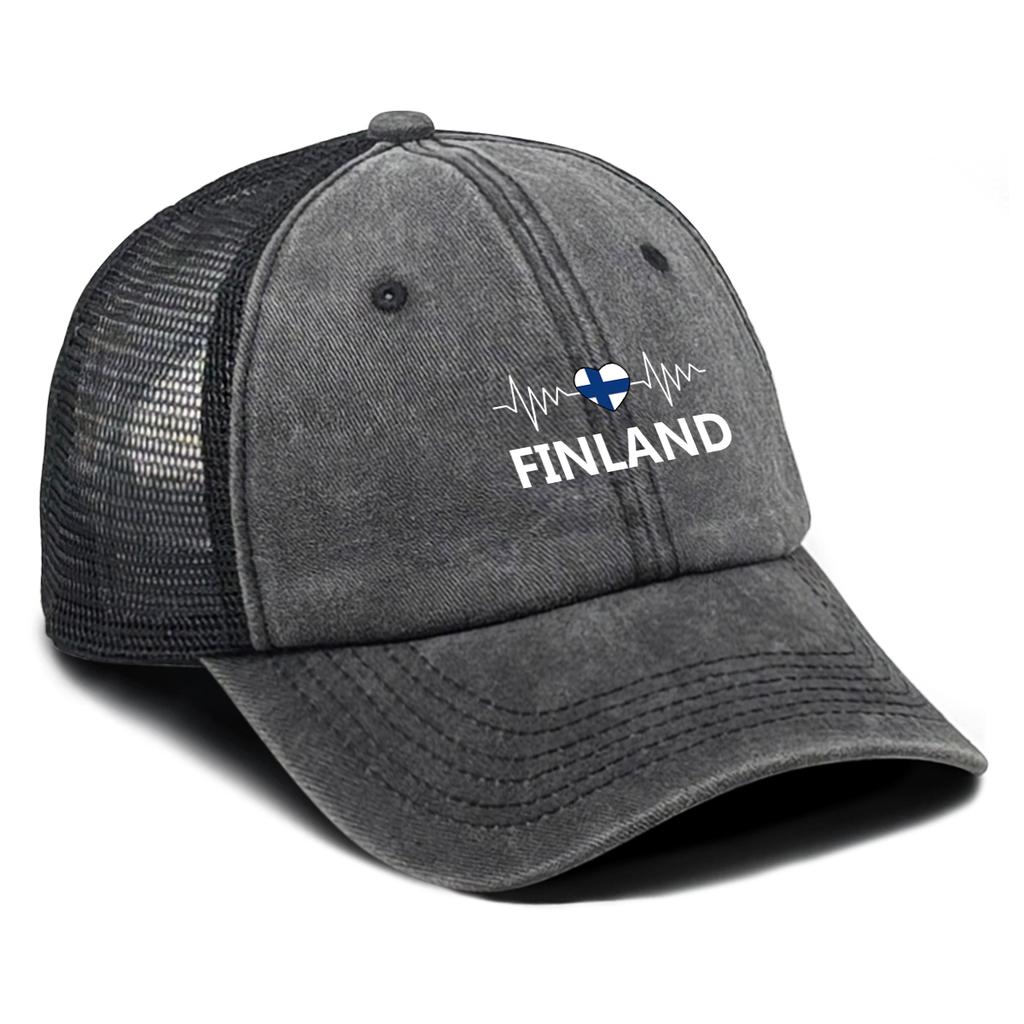 Finland Spirit Adjustable Baseball Cap Heartbeat Love Snapback Cap Breathable Hip Hop Snapback Sun Hat One Size Fits All