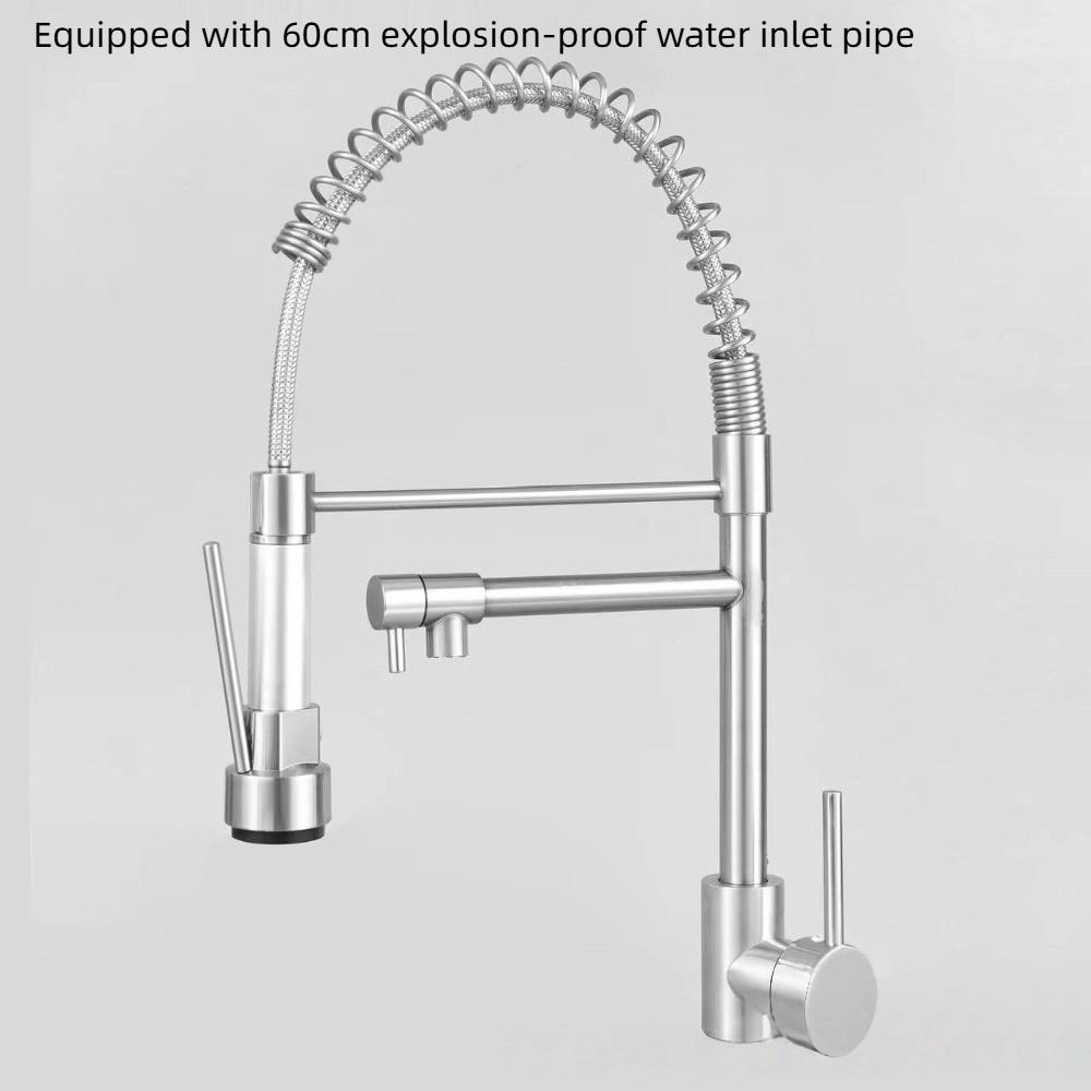 Double Output Kitchen Spring Faucet Stainless 360° Rotating Sink Faucet Vertical/wall Mounted High Pressure Hot/Cold Faucets