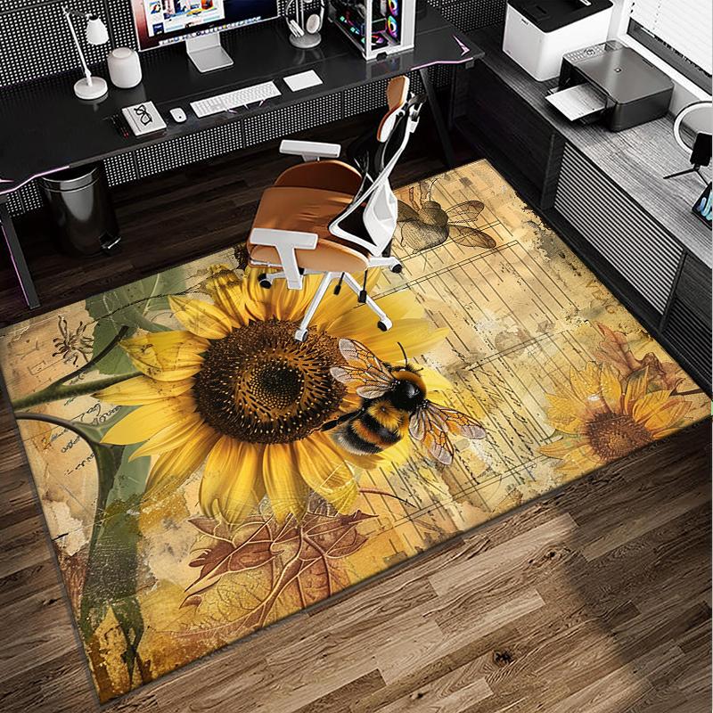 Bumblebee And Sunflower Office Rug Chair Mat, Entryway Carpet, Suitable for Front Door, Bedroom, Living Room, Desk, Holiday Gift