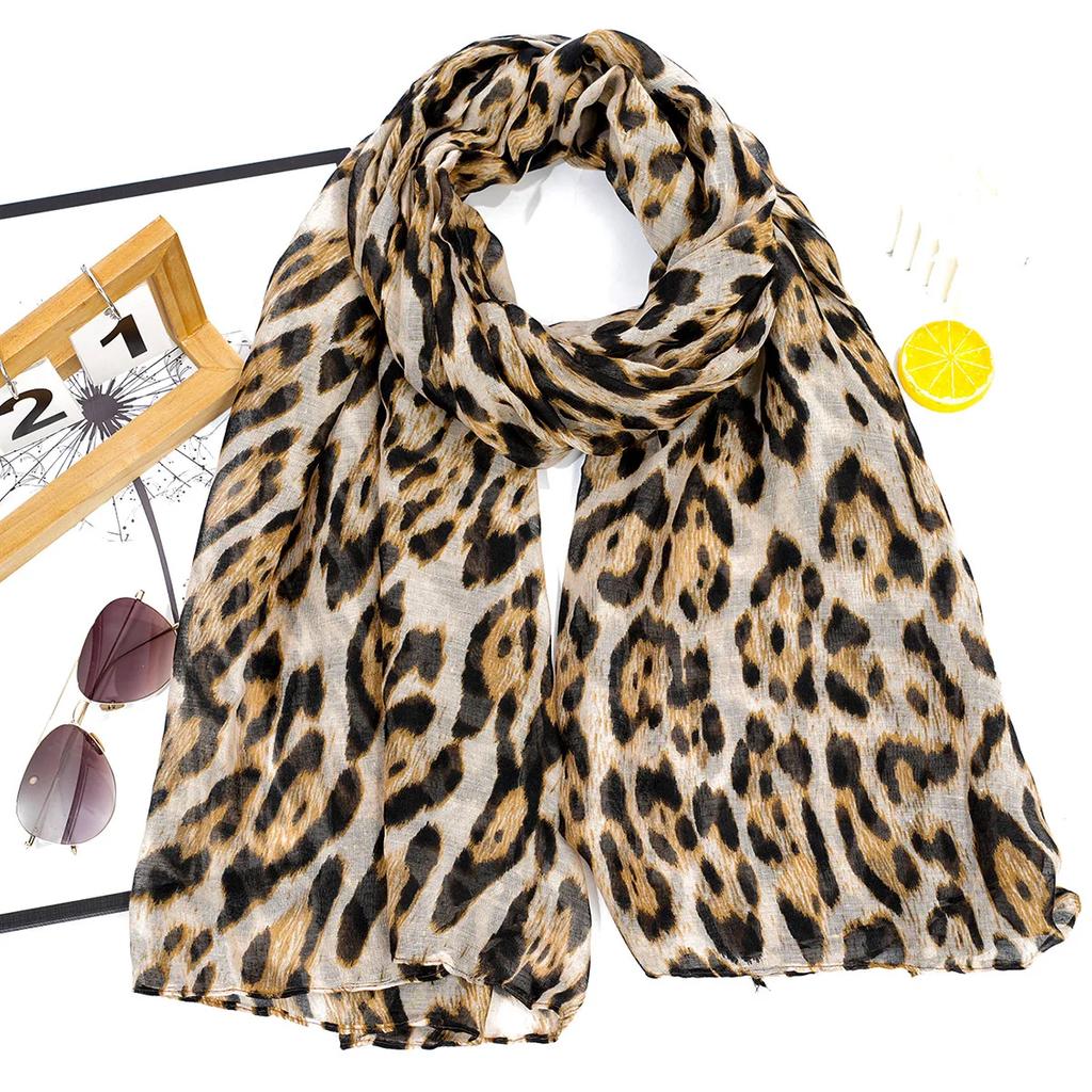 Hijab Fashion con Stampa Leopardo per Donna Sciarpa Lunga Stampata in Filato di Bali Turbanti Musulmani per Donna Sciarpa Hijab Femme Musulman