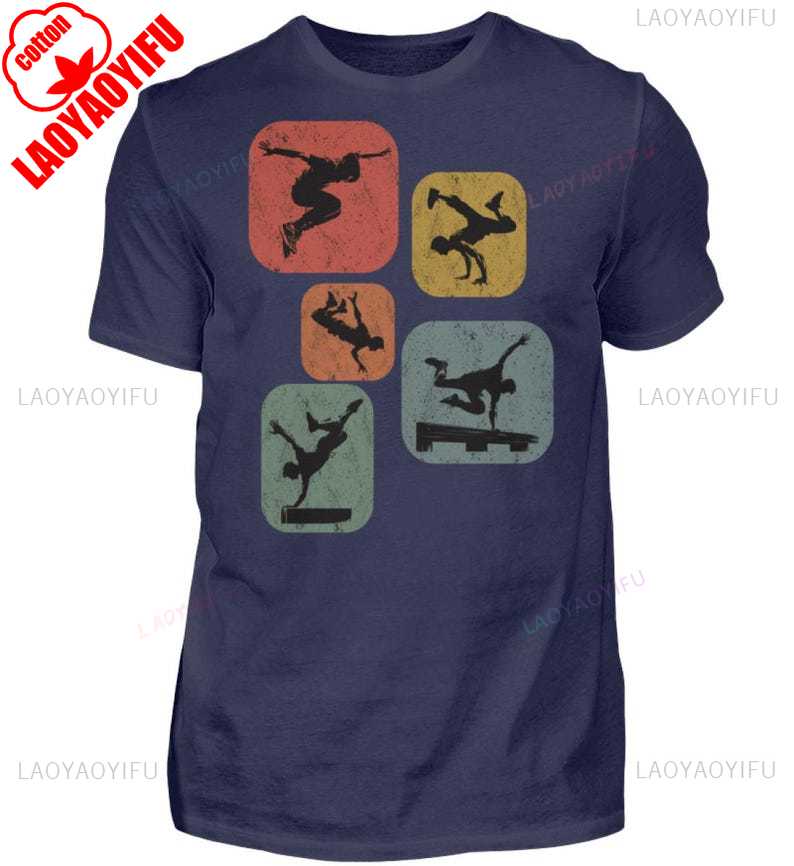 Parkour Retro Style Mens Shirt Casual Style Tops Oneck Regular Short Sleeve High Quality Cotton Tshirt