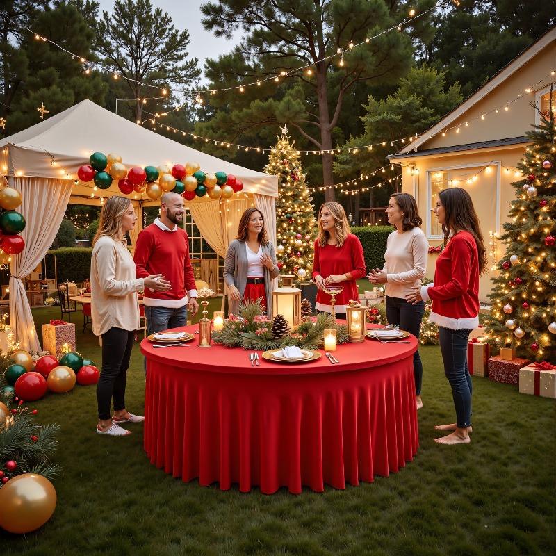 Red Christmas Round Tablecloth Wedding Banquet Birthday Party Tablecloth Holiday Atmosphere Decoration Desktop Props Table Set