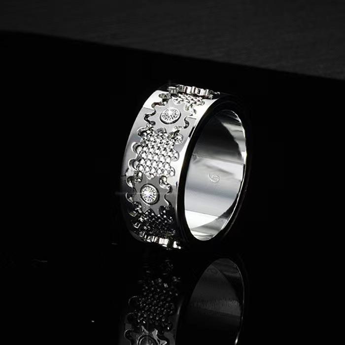 Rotating Diamond-Studded Star Gear Ring for Men and Women - Couple's Full Diamond Pinky Ring